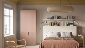 A.S.Helsingo Vass wardrobe in dusty rose colour with Ikea Pax frame in bedroom